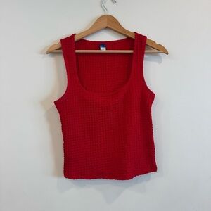 Red Scrunched Square Neck Tank Top